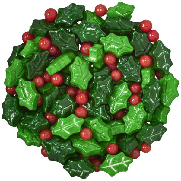 Holly Berries & Leaves Mix  Sugar Candy Decorations