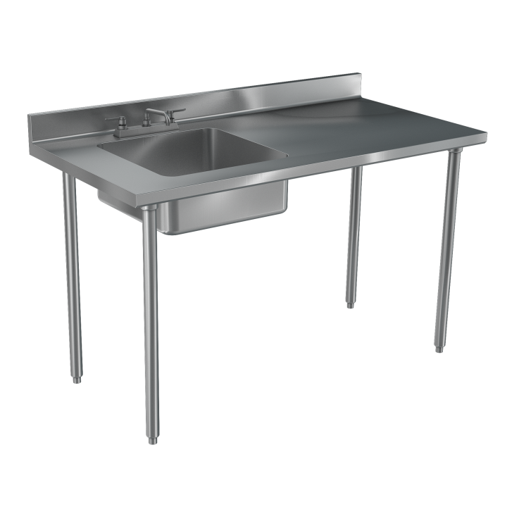 108- x 30-inch 4-Series Back of House Open Base 14-Gauge Stainless Steel Work Table with Left-Aligned Sink