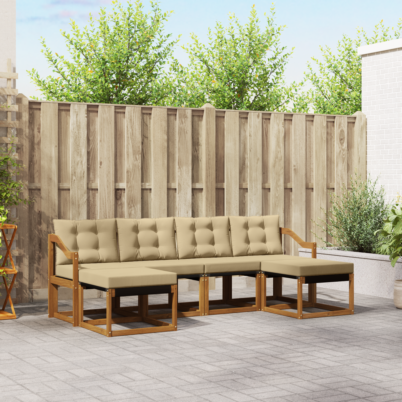 vidaXL Outdoor-Sofagarnitur mit Kissen 6 pcs Natur und Beige – Bild 2