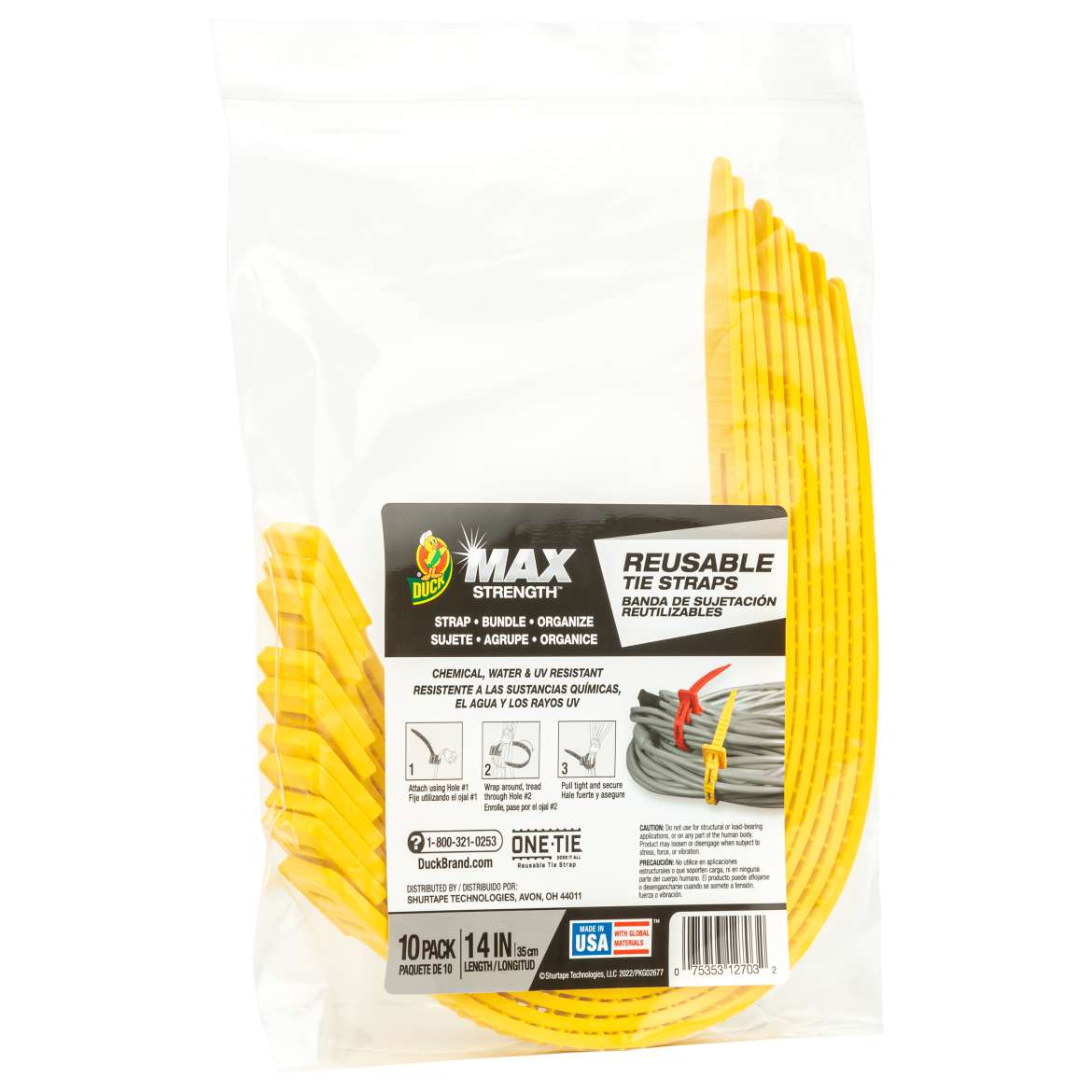 Duck Max Strength™ Reusable Tie Straps - Yellow, 10 pk, 14 in.