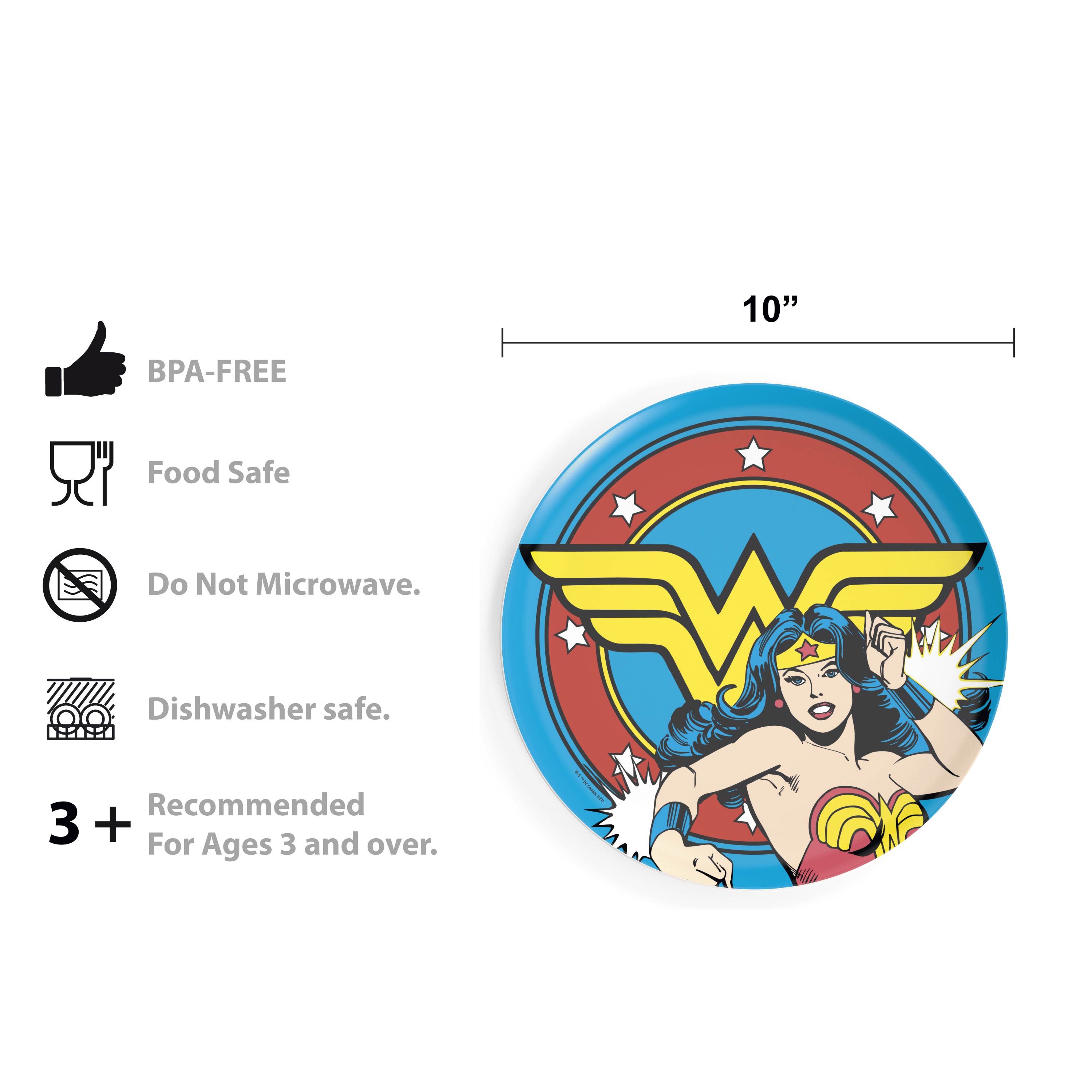 DC Comics Plate, Bowl and Water Bottle Dinnerware Set, Wonder Woman, 3-piece set slideshow image 10
