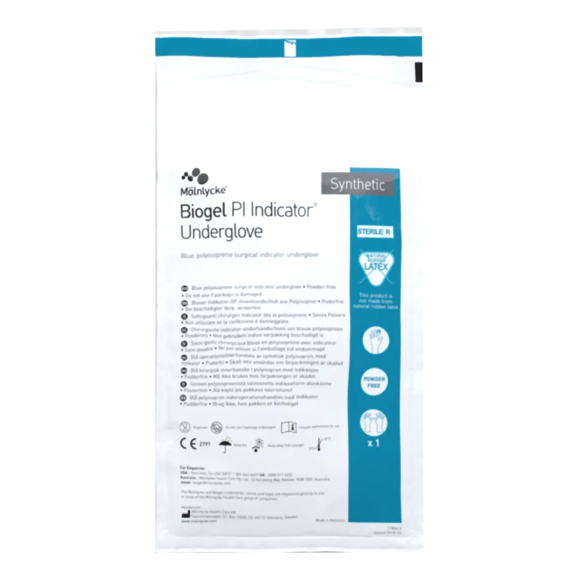 Biogel® PI Indicator Polyisoprene Surgical Underglove, Size 6.5, Blue