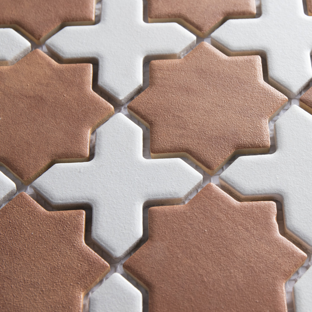 Sentier des Cotto 2″ Star with White Cross 11-7/8 in. x 11-7/8 in. Porcelain Mosaic Tile