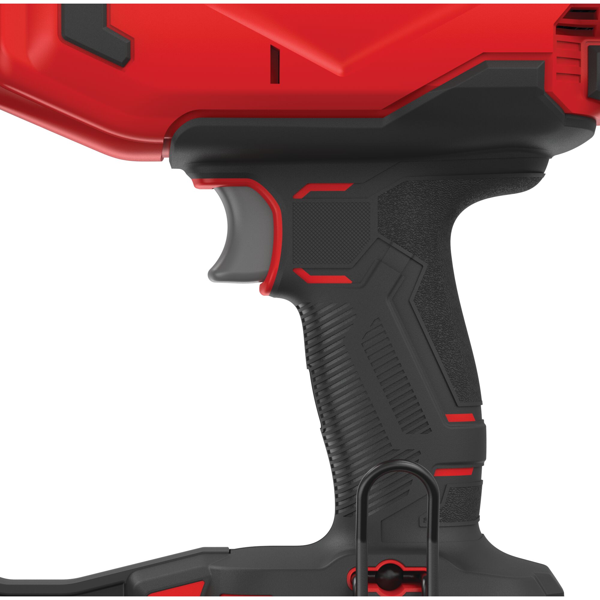 Contoured over molded handle feature of 20 volt cordless 16 gauge finish nailer kit.