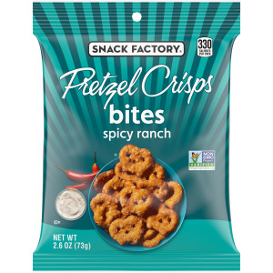 Snack Factory Pretzel Crisps Bites, Spicy Ranch Pretzels, 2.6 Oz Snack Bag