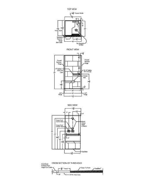 Technical Drawing — Cd Shower Tech Draw Xst 3838tr 75 Ms Rf ADA Phyc