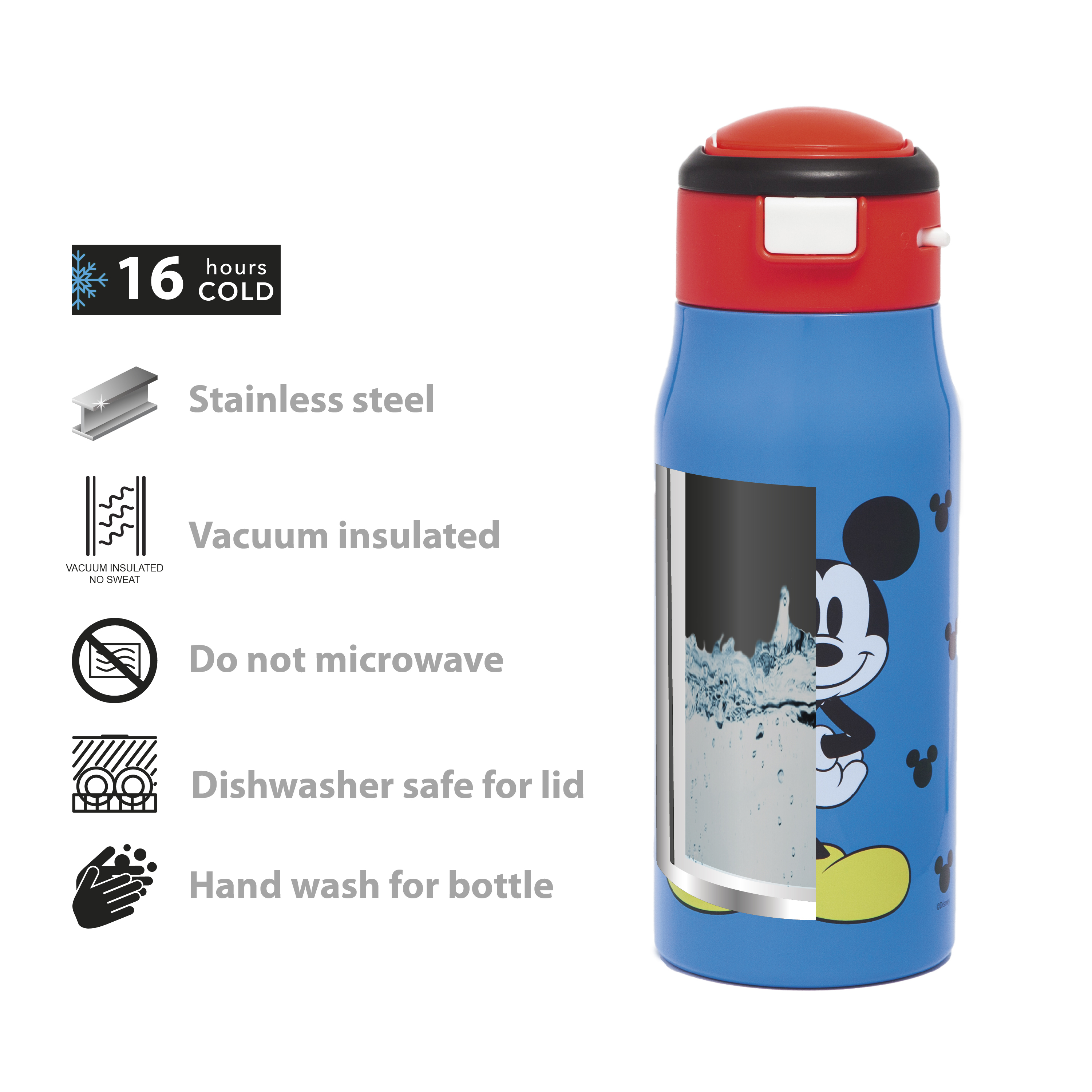Disney 13.5 ounce Mesa Double Wall Insulated Stainless Steel Water Bottle, Mickey Mouse slideshow image 11