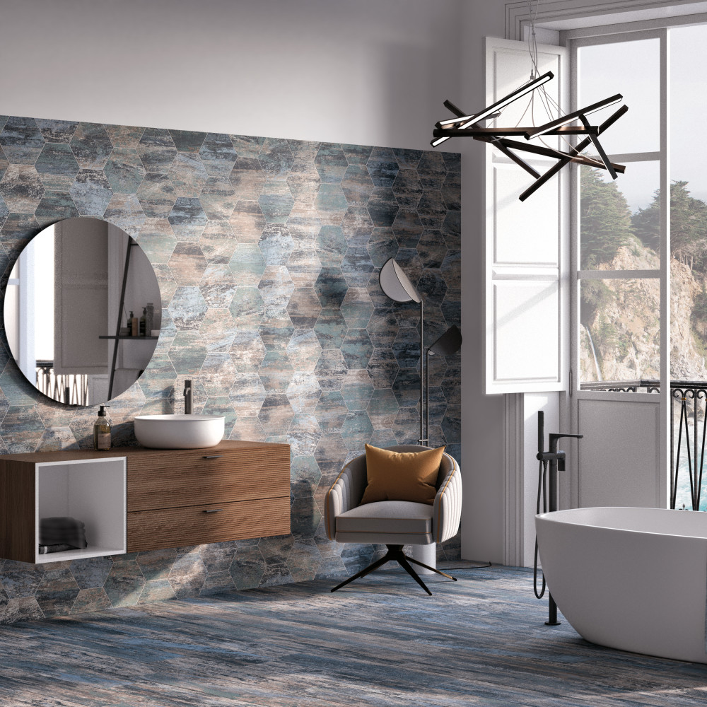 Cassis Hex Blue 8-5/8 in. x 9-7/8 in. Porcelain Floor and Wall Tile