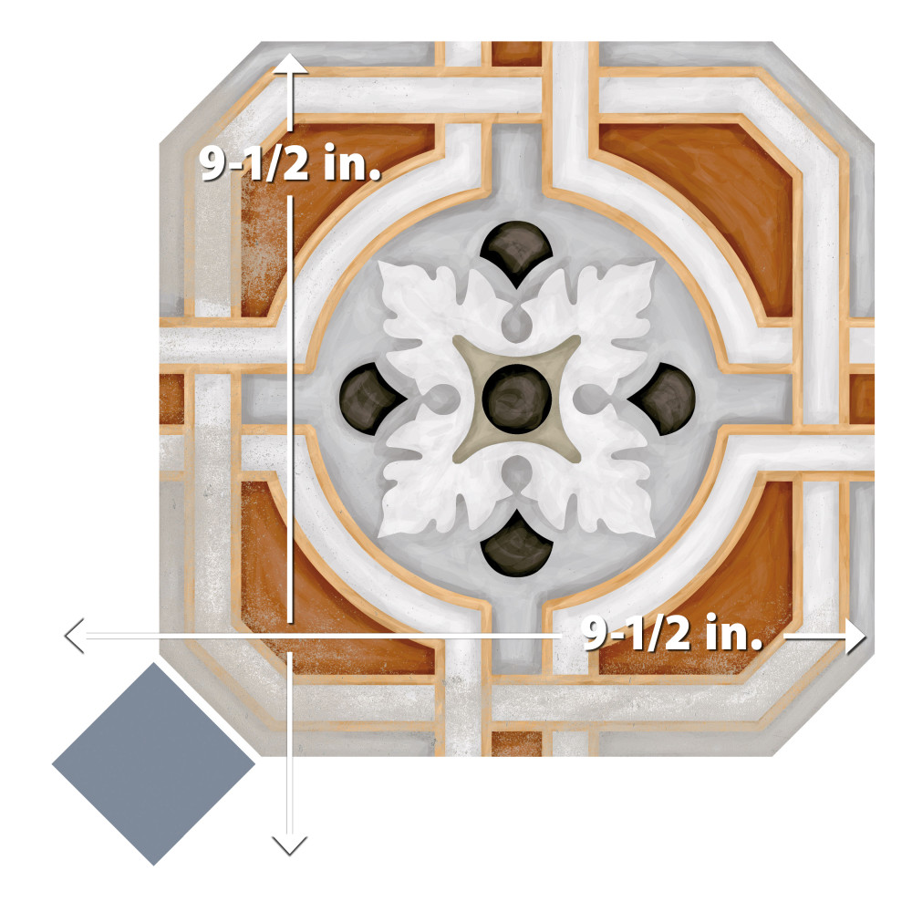 Vaudeville Octagon Deco Zimer with Taco Azzuro 7-7/8 in. x 7-7/8 in. Porcelain Floor and Wall Tile