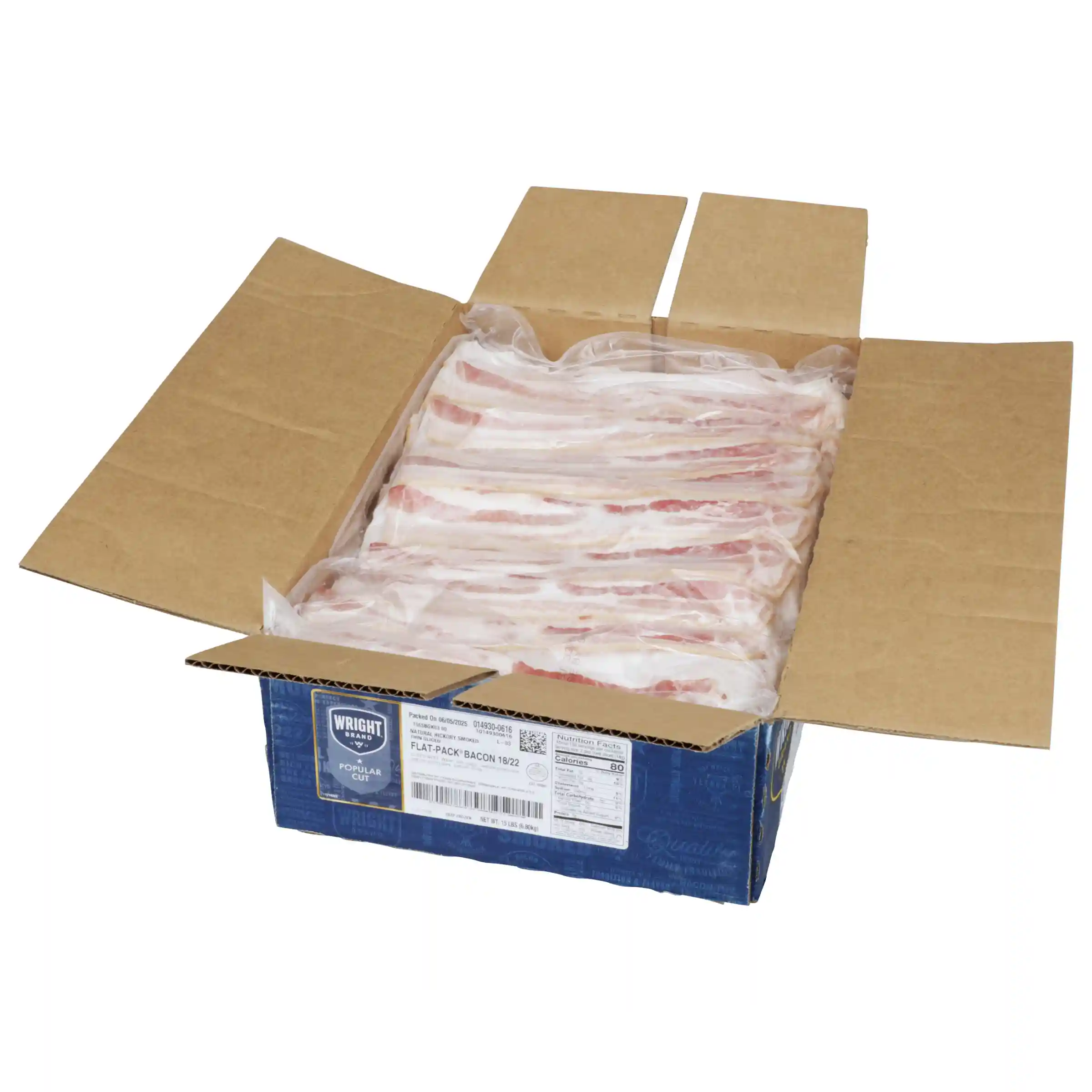 Wright® Brand Naturally Hickory Smoked Thin Sliced Flat-Pack® Bacon, 15 Lbs, 18-22 Slices per Pound, Frozen_image_4