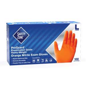 Impact, The Safety Zone®  Pro-Guard® Heavy-Weight Premium, Medical Grade Gloves, Nitrile, 7.5 mil, Powder Free, XL, Orange