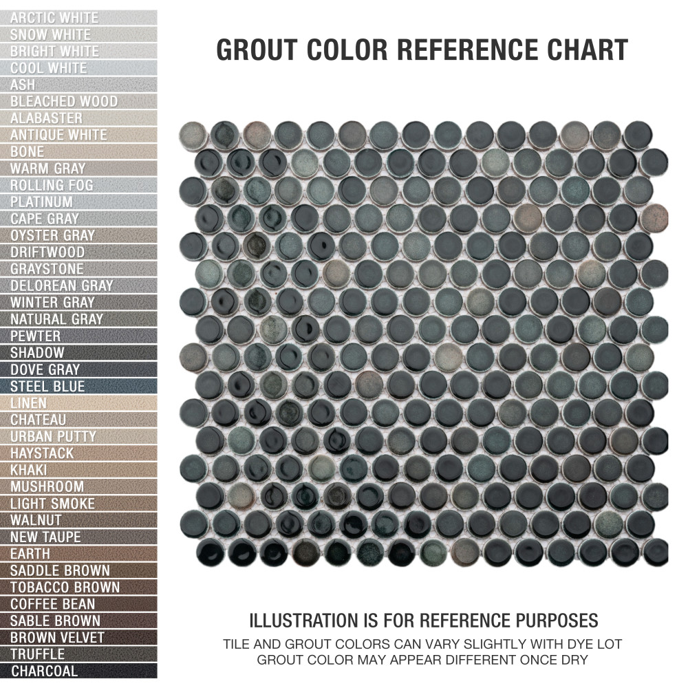 Hudson Penny Round Stormy Night 11-7/8 in. x 12-5/8 in. Porcelain Mosaic Tile