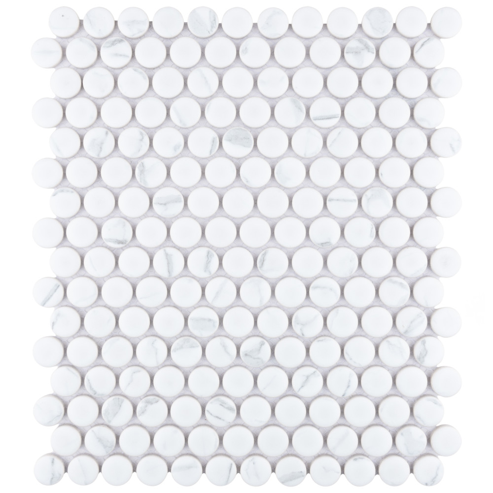 Carrione Penny Matte Carrara 9-3/4 in. x 11-1/2 in. Porcelain Mosaic Tile