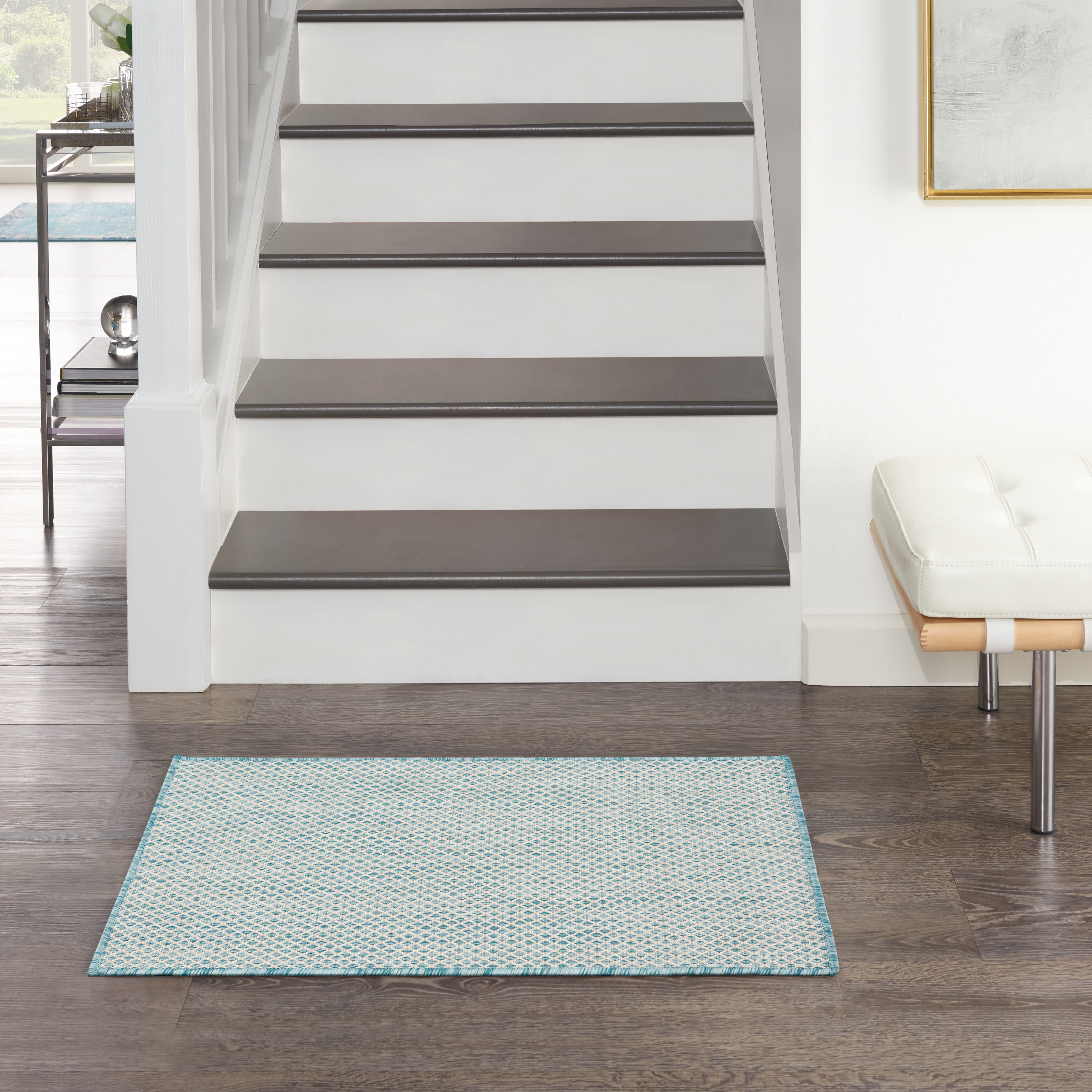 Nourison Courtyard 2' x 3' Ivory Aqua Modern Rug