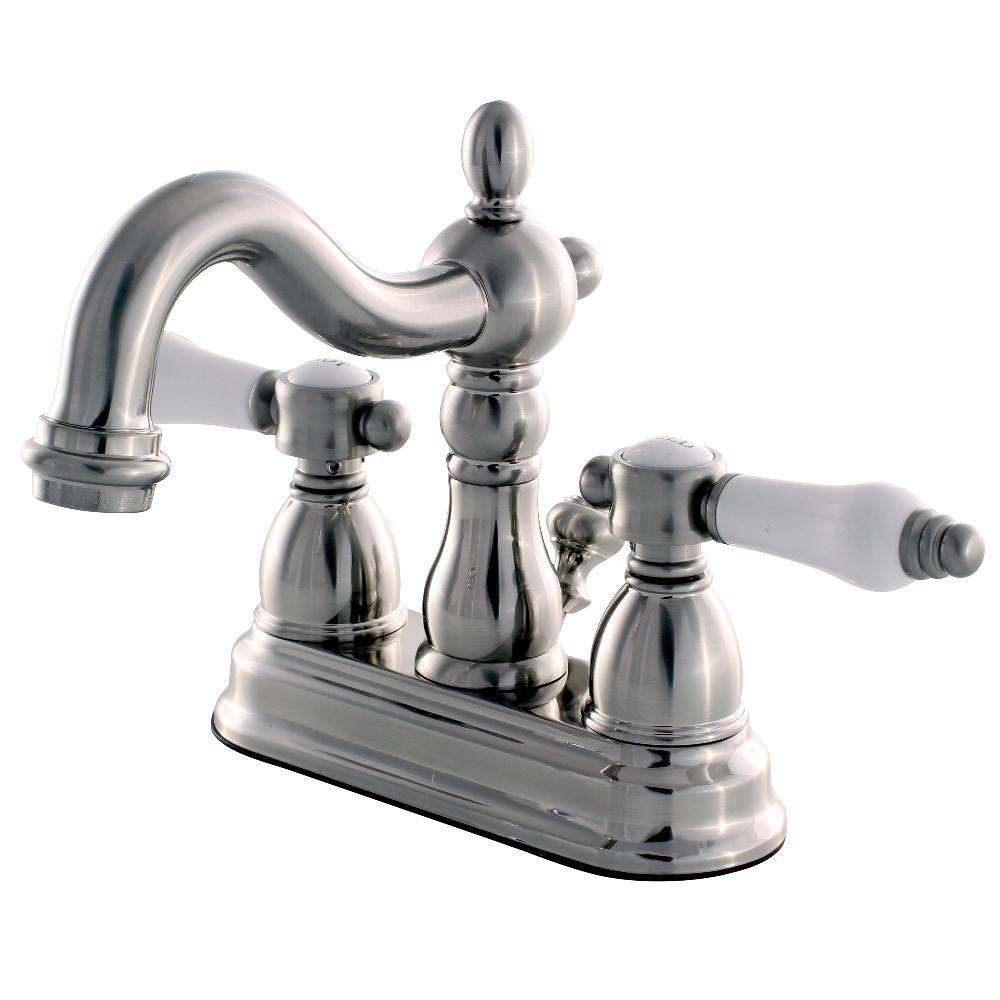 Double-Handle 4" Centerset Bathroom Faucet with Pop-Up Drain, Brushed Nickel with 4 Finish Options