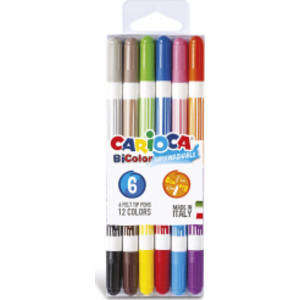 BiColor Washable Felt Tip Pens - 6 Pieces