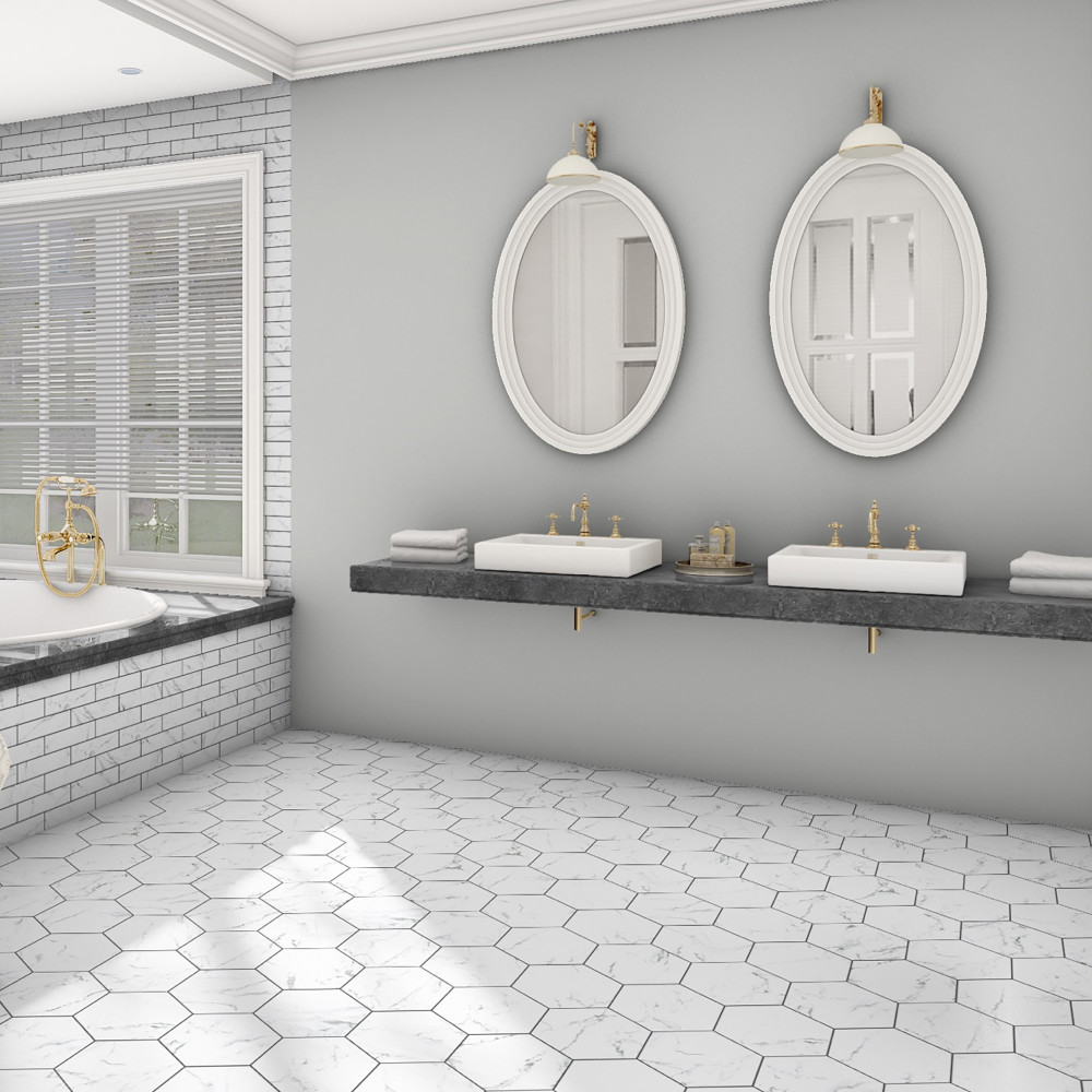 Timeless Calacatta Hex 8-5/8 in. x 9-7/8 in. Porcelain Floor and Wall Tile