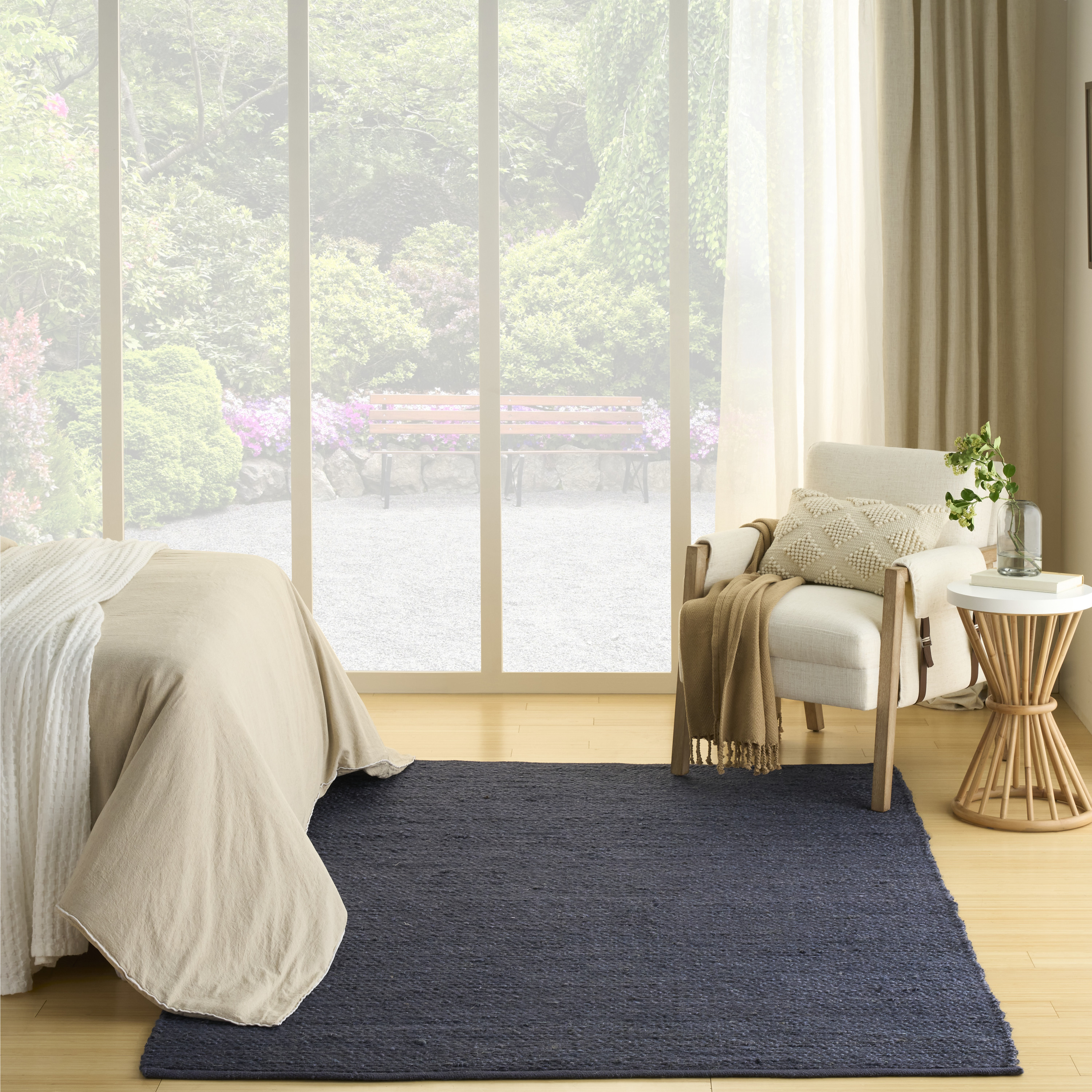 Nourison Natural Jute 9' x 12' Navy Farmhouse Indoor Rug