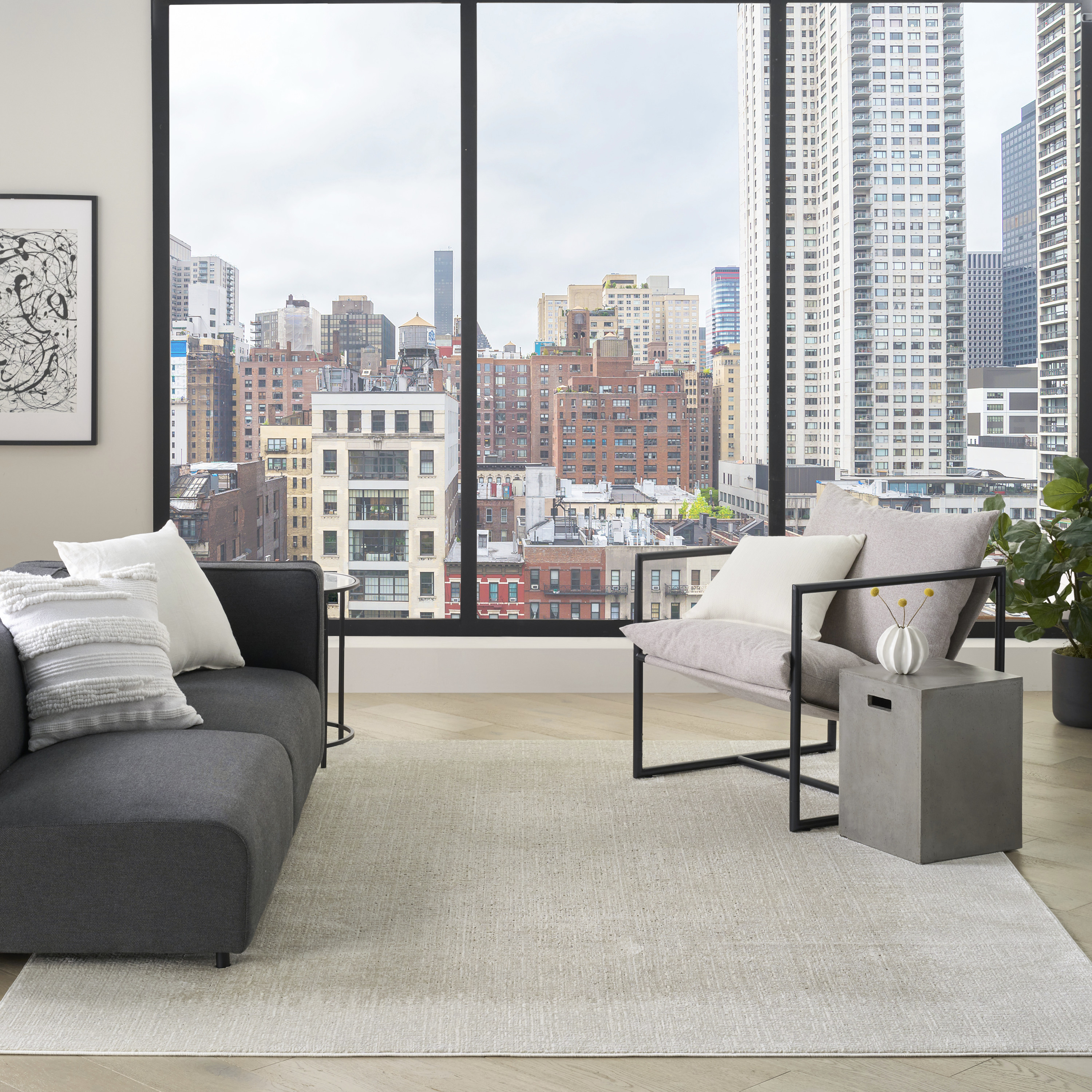 DKNY Grand Street 9' x 12' Ivory Beige Modern Indoor Rug