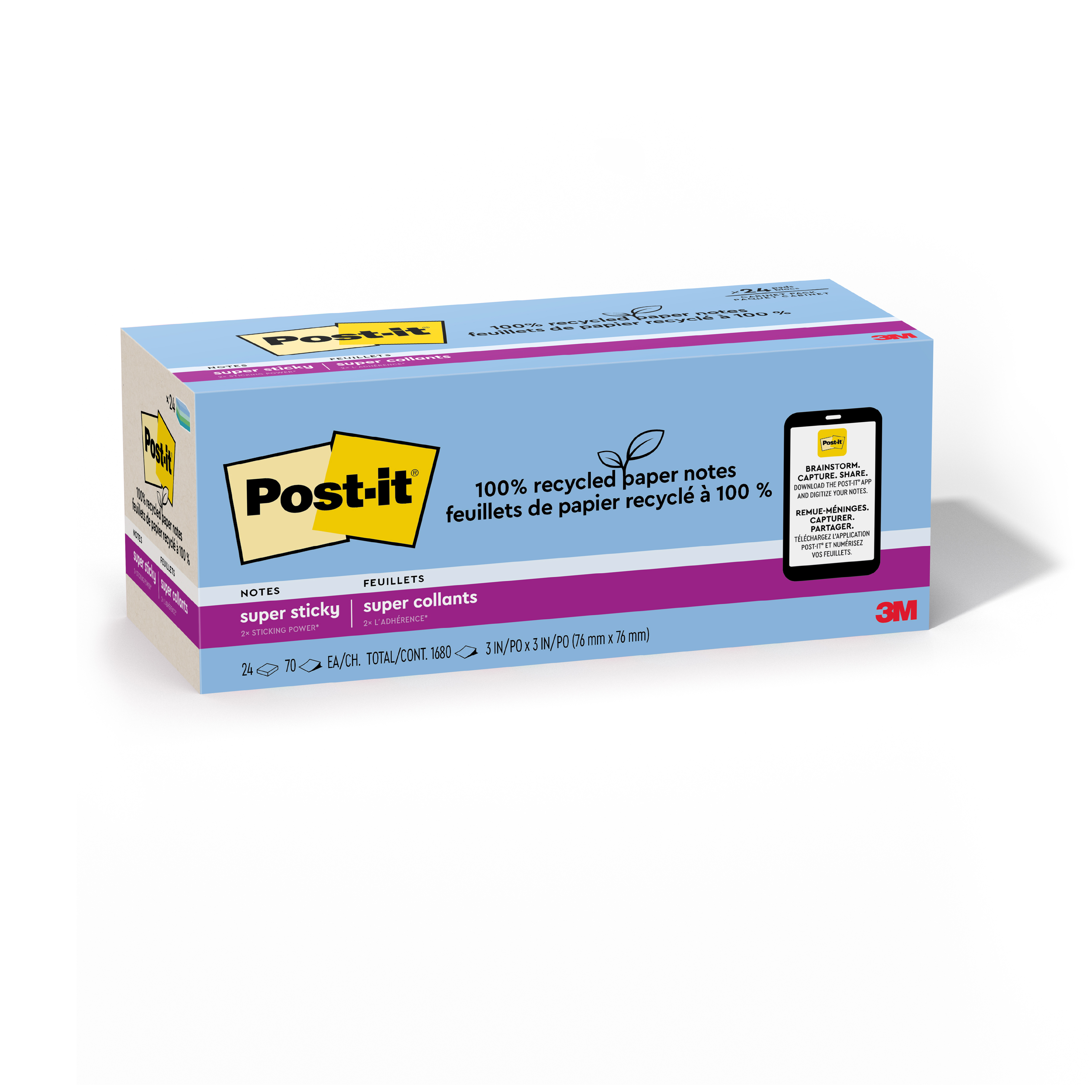 SKU 7100290345 | Post-it® Super Sticky Recycled Notes 654R-24SST-CP