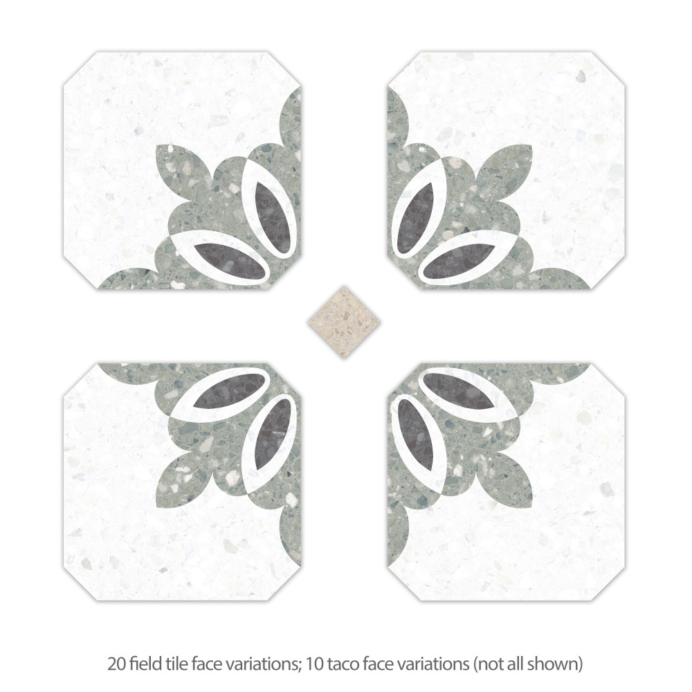 Riviera Octagon Antibes Verde with Taco Beige 7-7/8 in. x 7-7/8 in. Porcelain Floor and Wall Tile
