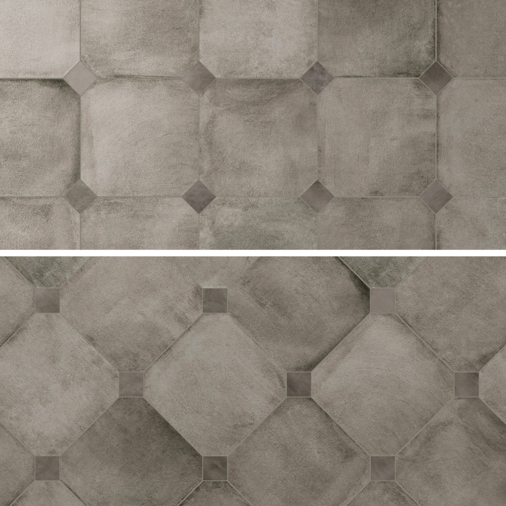 Laverton Octagon Grafito with Taco Grafito 7-7/8 in. x 7-7/8 in. Porcelain Floor and Wall Tile
