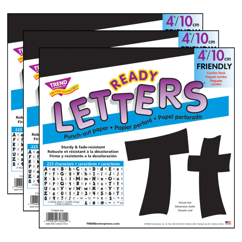 Black 4" Friendly Combo Ready Letters®, 3 Packs