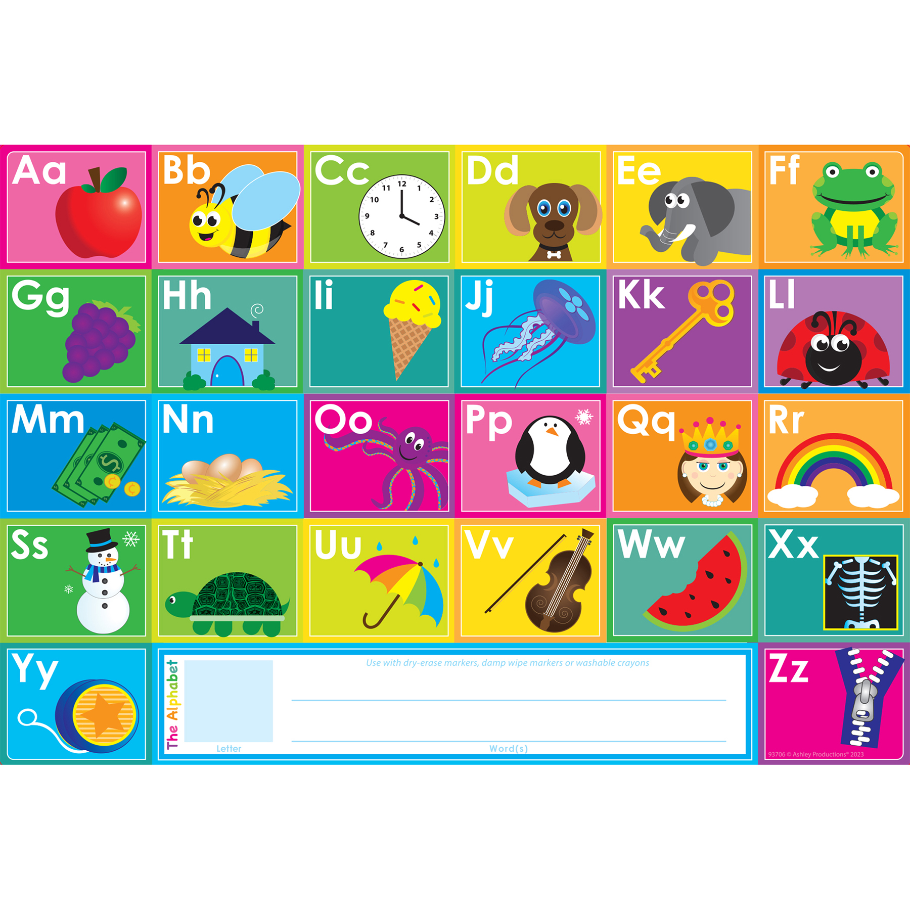Ashley Productions Placemat Studio Smart Poly ABC's Learning Placemat, 13" x 19", Single Sided, Pack of 10