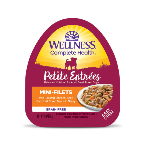 Wellness Complete Health Petite Entrées Mini Fillets Roasted Chicken, Beef, Carrots & Green Beans Front packaging