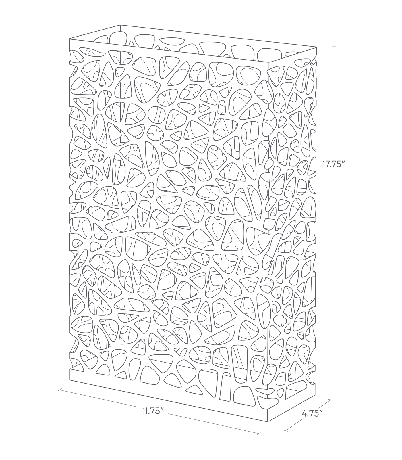 Dimenision image for Umbrella Stand - Two Styleson a white background showing total width of 11.75 inches, length of 4,75 inches, height of 17.75 inches.