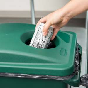 Rubbermaid Commercial, Slim Jim, Recycling Station Bottle/Can Top, Rectangle, Resin, 23 gal, Green, Receptacle Lid