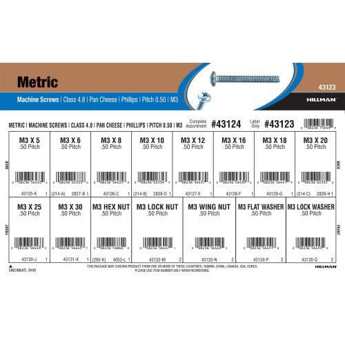 Metric Class 4.8 Phillips Pan Cheese Machine Screws Assortment (M3-0.50)
