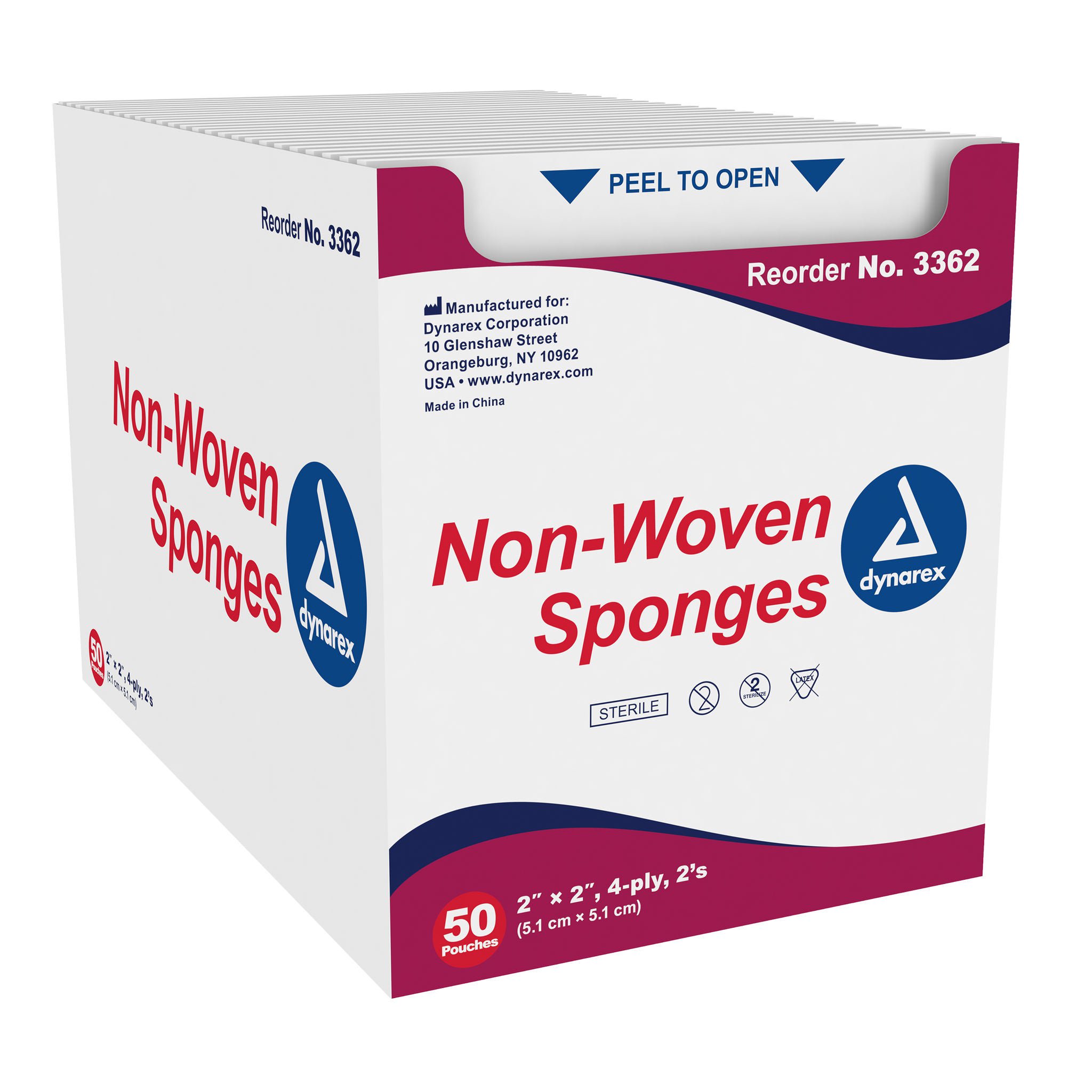 dynarex® Sterile Nonwoven Sponge, 2 x 2 Inch, Four Ply