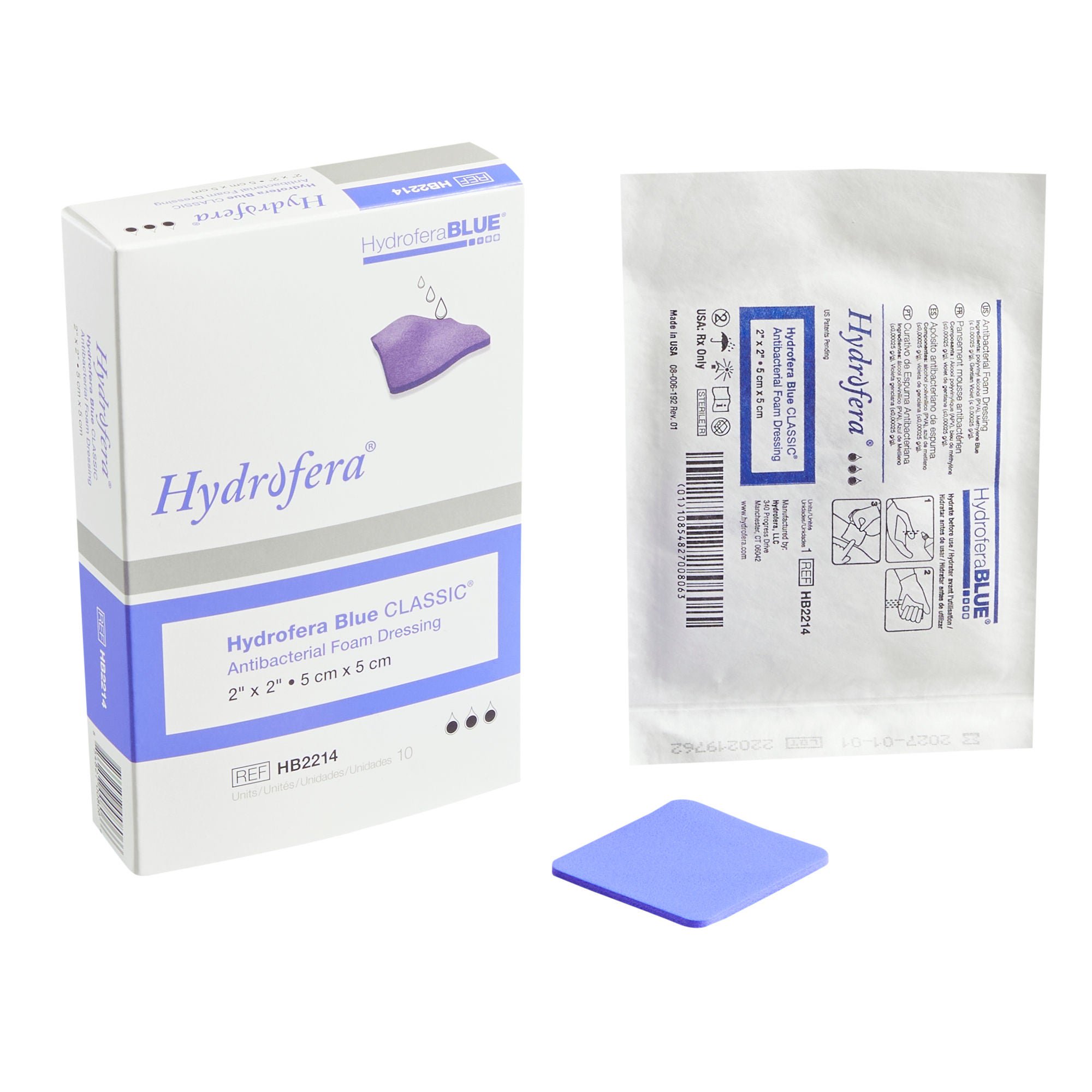 Hydrofera Blue™ Classic Antibacterial Foam Dressing, 5 x 5 Centimeter