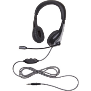 NeoTech 1025MT Mid-Weight, On-Ear Stereo Headset with Gooseneck Microphone, 3.5mm Plug, Black/Silver
