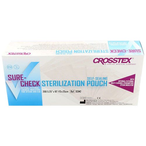 Sure-Check® Sterilization Pouches, Self-Sealing, 5.25" x 10", Clear Film - 200/Box