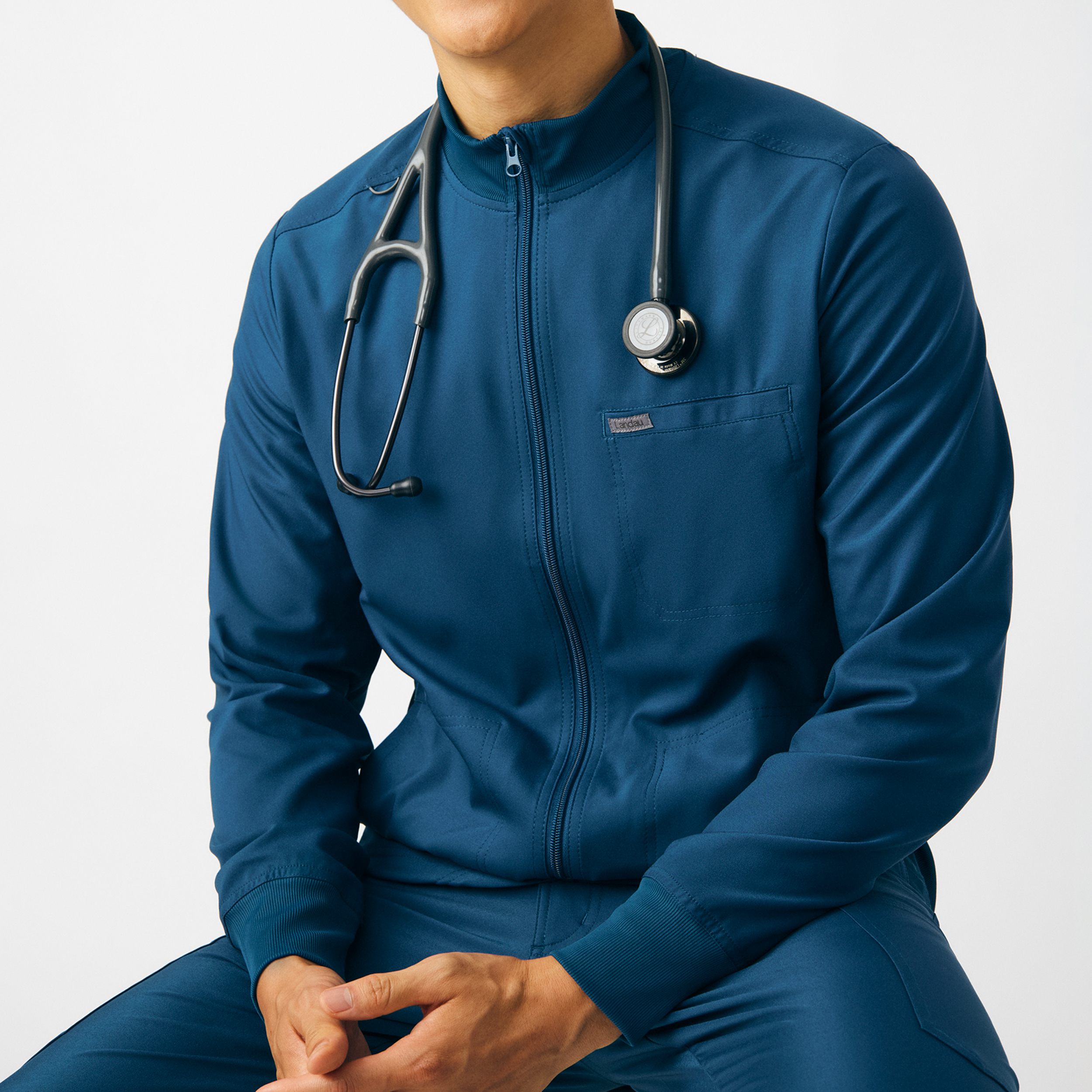 Landau Forward LJ703 Men&#8216;s 3-Pocket Breathable Moisture Wicking Scrub Jacket with high Mock Neck and Zipper Front-Landau