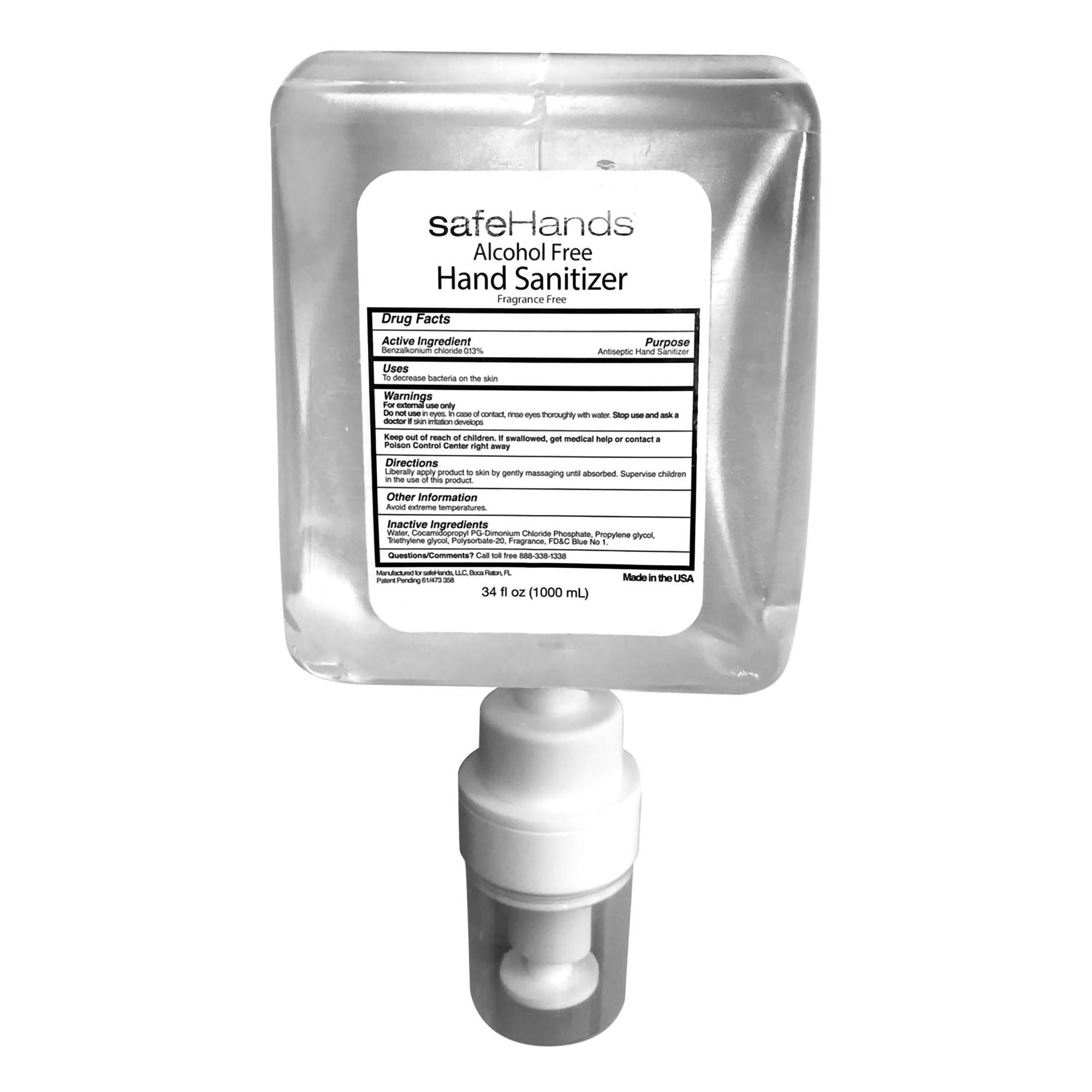 safeHands® Alcohol-Free Hand Sanitizer 1000 mL Dispenser Refill Bottle