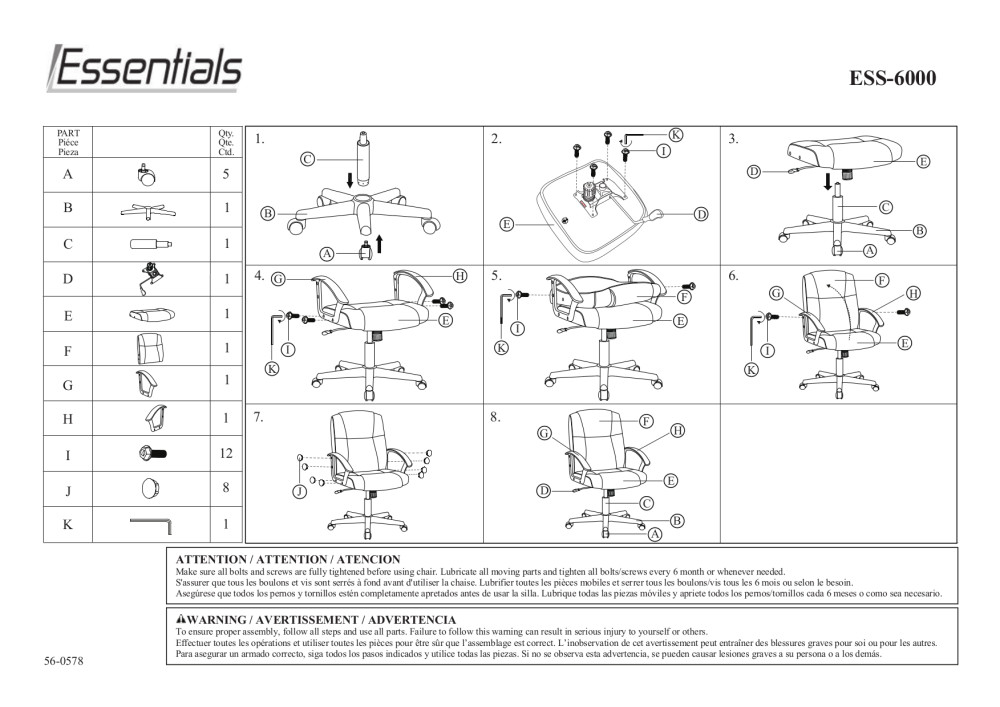 OFM Essentials Collection Executive Office Chair, Bonded Leather, in