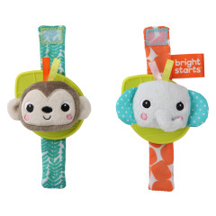 Bright Starts Rattle & Teethe BPA-free Baby Wrist Pals Toy - Monkey & Elephant, Ages Newborn+ - image 2 of 5