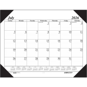 Monthly Academic Calendar Economy Desk Pad, 14 Months (Jul-Aug), 22" x 17", Black