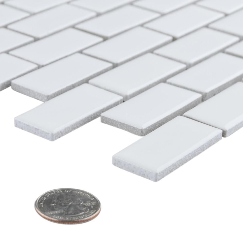 Hudson Subway White 11-3/4 in. x 12 in. Porcelain Mosaic Tile