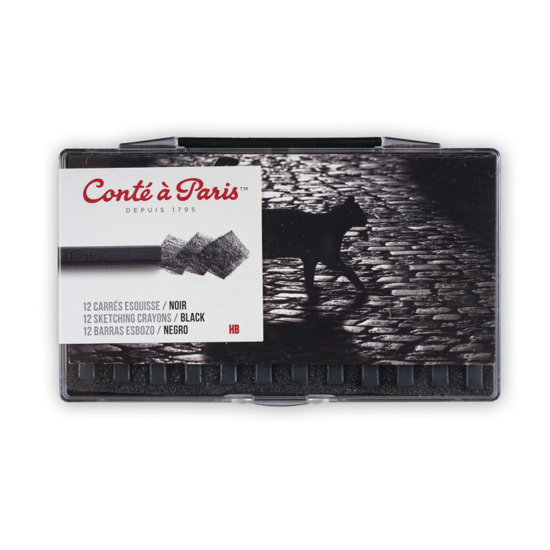 Carrés Esquisse Sketching Pastel Crayons, Black HB, Set of 12