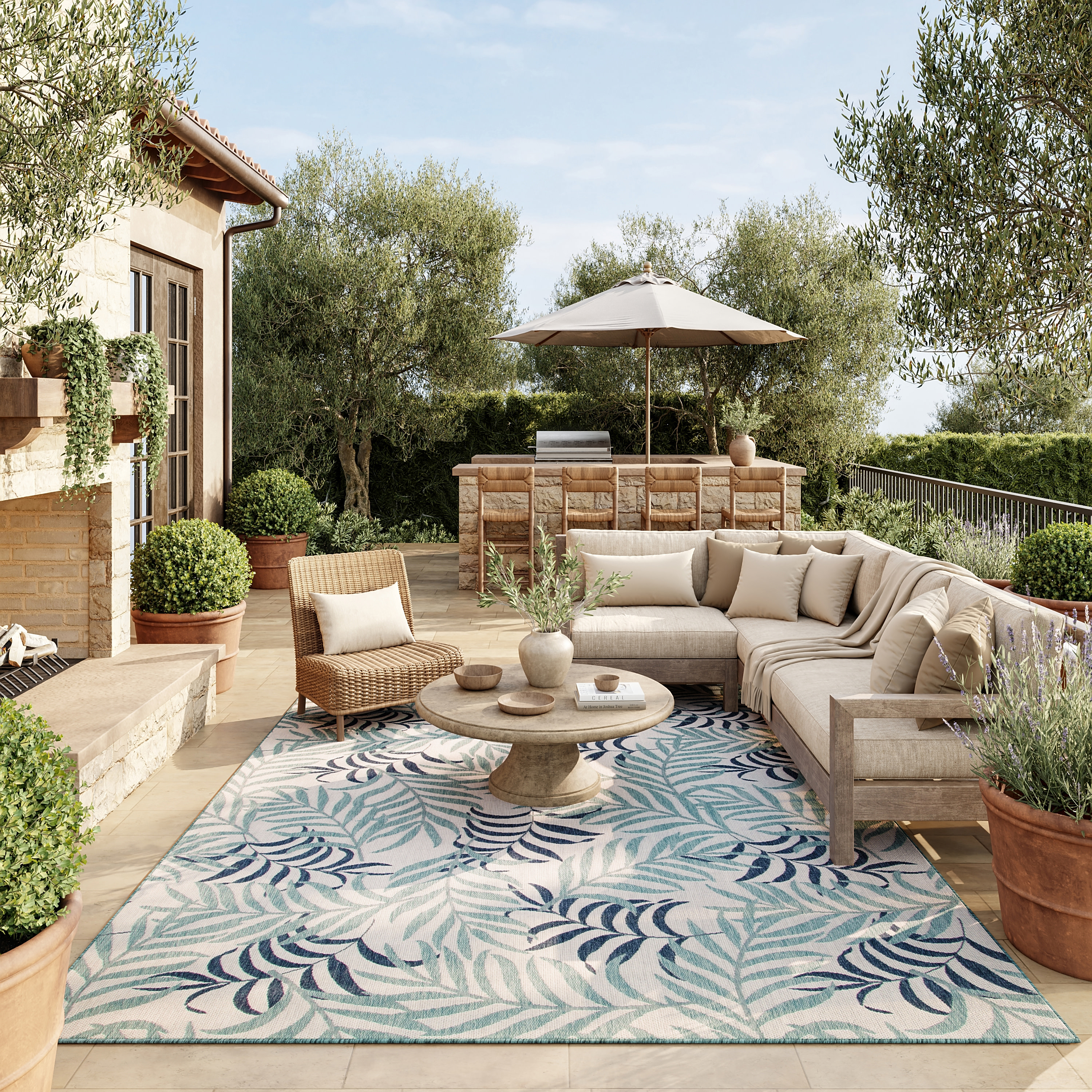 Nourison Garden Oasis 8' x 10' Blue Tropical Rug