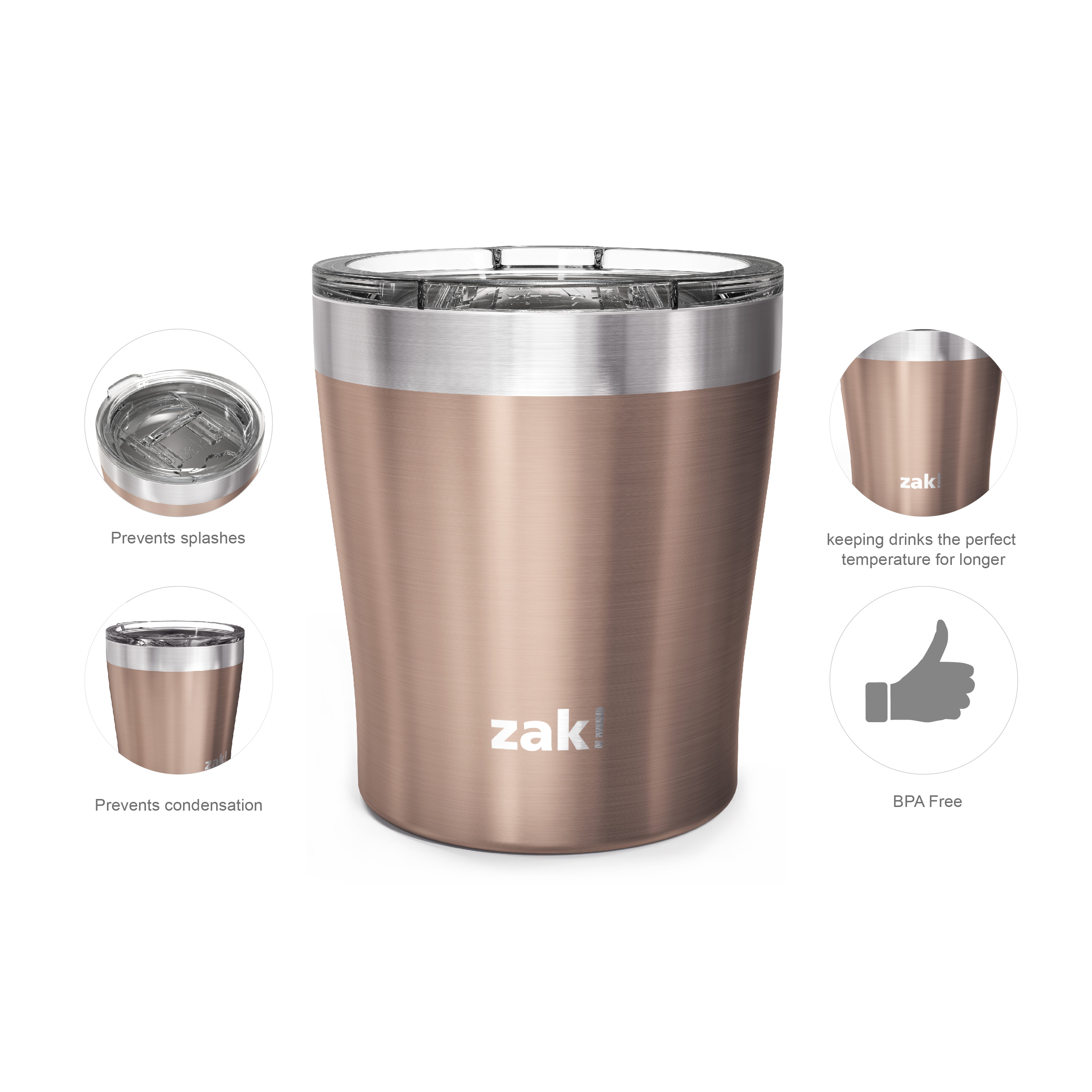 Dayton 10 ounce Vacuum Insulated Stainless Steel Tumbler, Rose Gold, 2-piece set slideshow image 4 Dayton 10 ounce Vacuum Insulated Stainless Steel Tumbler, Rose Gold, 2-piece set slideshow image 4