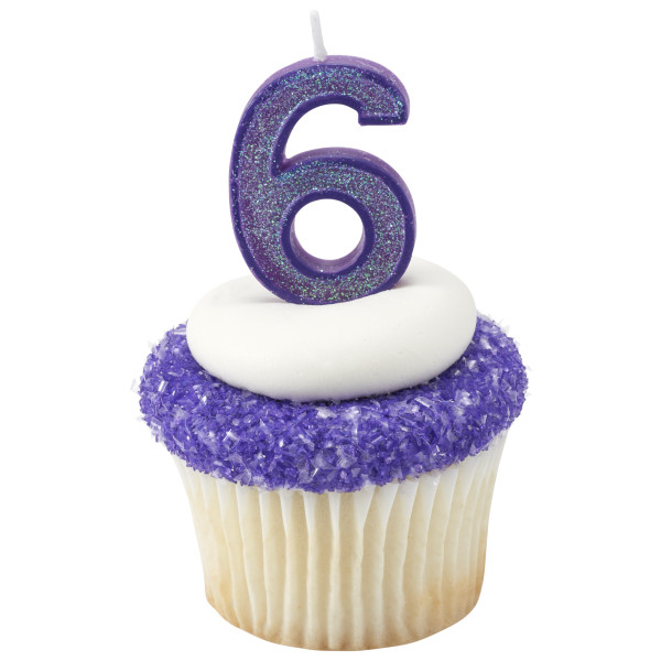 6 Mini Glitter Numeral Candles