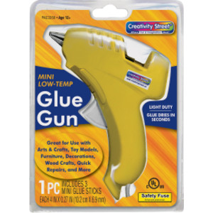 Low-Temp Mini Glue Gun, Yellow, 5.5" x 4", 1 Glue Gun + 3 Glue Sticks