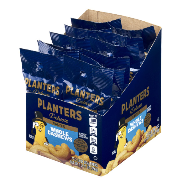 PLANTERS(r) Deluxe Cashews 72/2.25oz . C1RP - Front Right Pallet/Display (Hi Res)