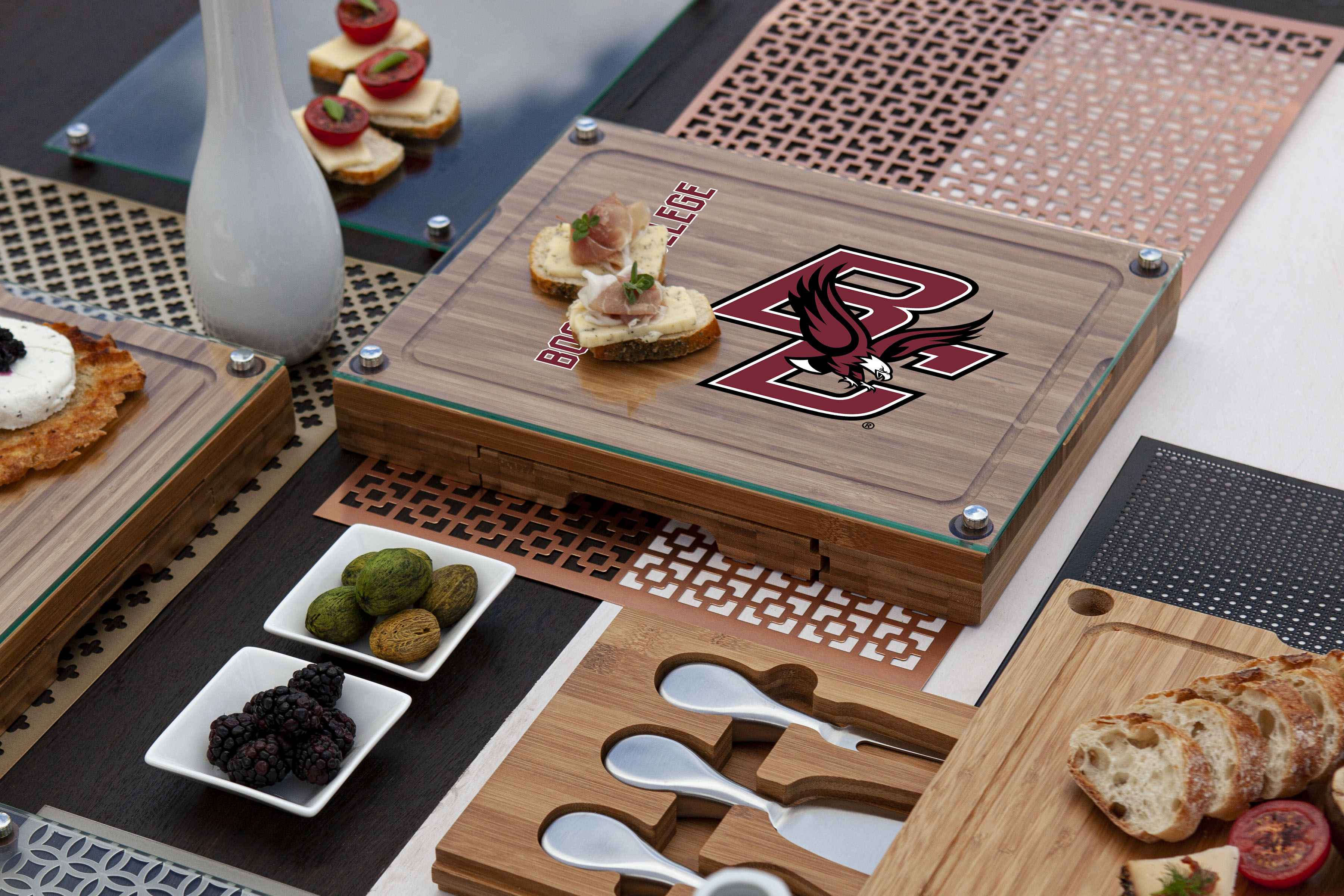 Boston College Eagles - Concerto Glass Top Cheese Cutting Board & Tools Set