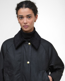 Long Beadnell Waxed Jacket Black/Classic